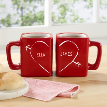 Half Heart Square Red Mug Set