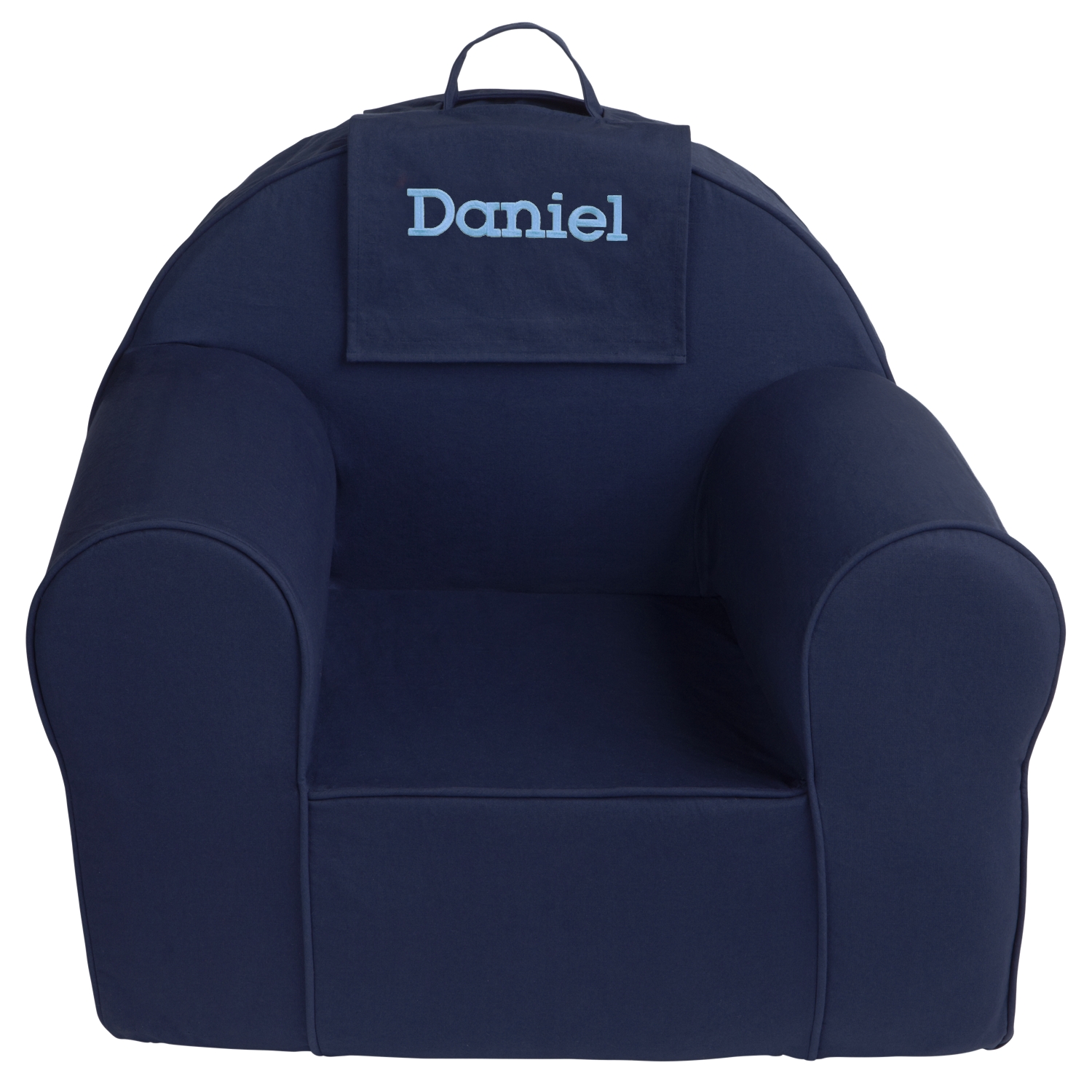 Take Along Chair Flap- Navy - Light Blue Thread - Name