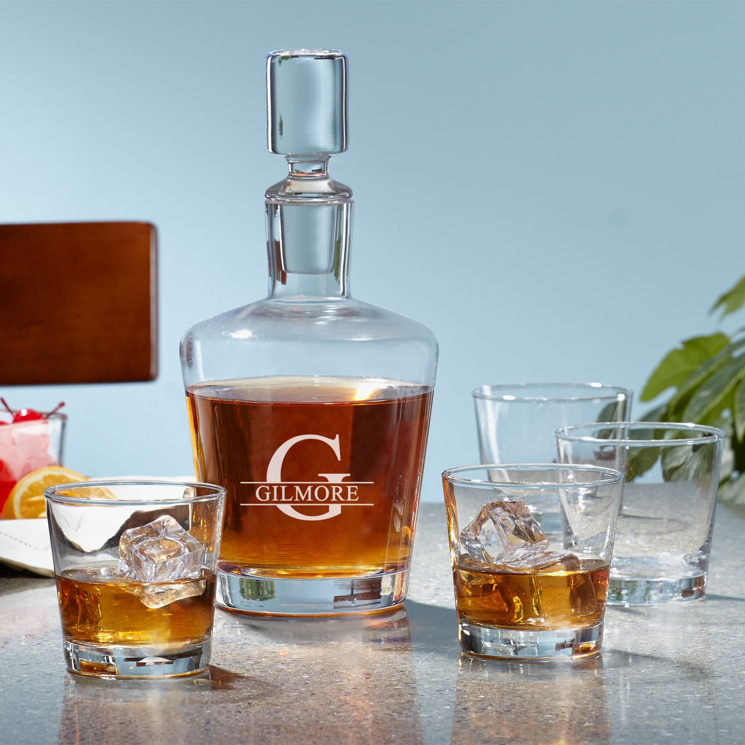 Personalized Name & Monogram Liquor 5-Piece Decanter Set