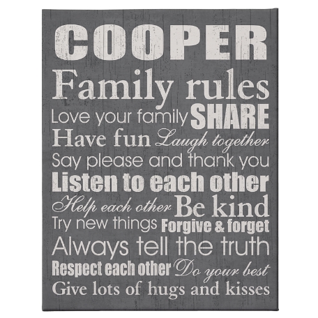 Family Rules Canvas - 18x24 Gray