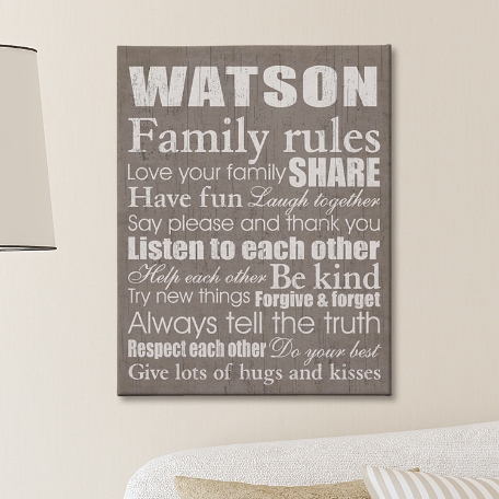 Family Rules Canvas - 11x14 Taupe
