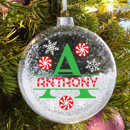 Peppermint Swirl Glitter Glass Ornament