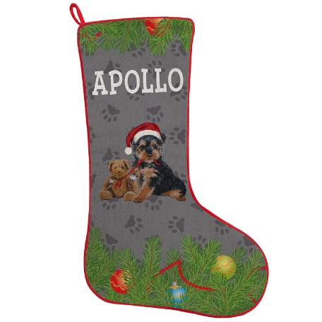 Yorkie Puppy Stocking - Christmas Tree