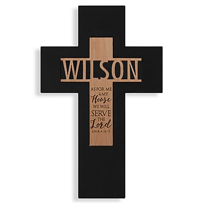 Our House Serves the Lord Wooden Cross - Black