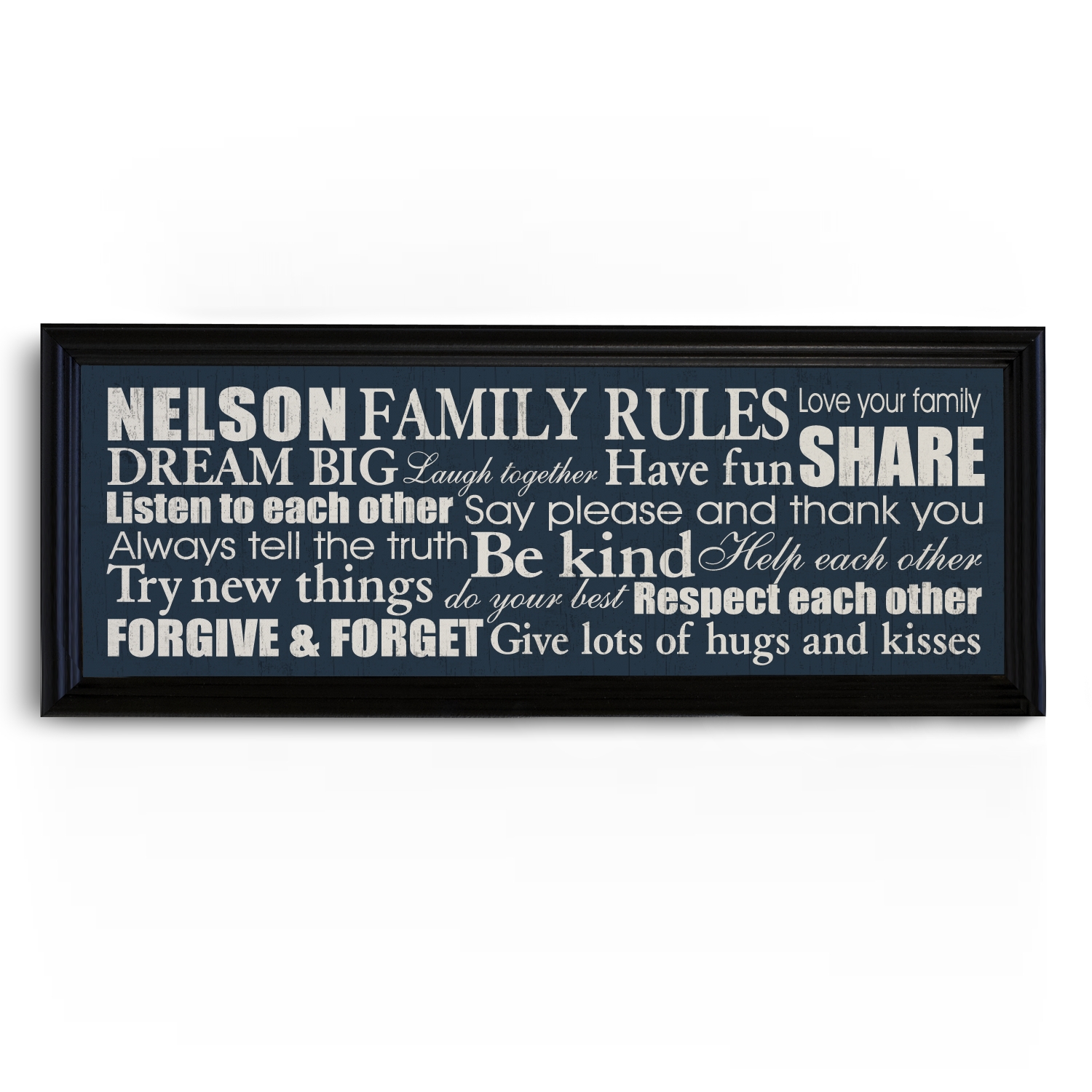 Family Rules Canvas - Framed 9x27 Blue