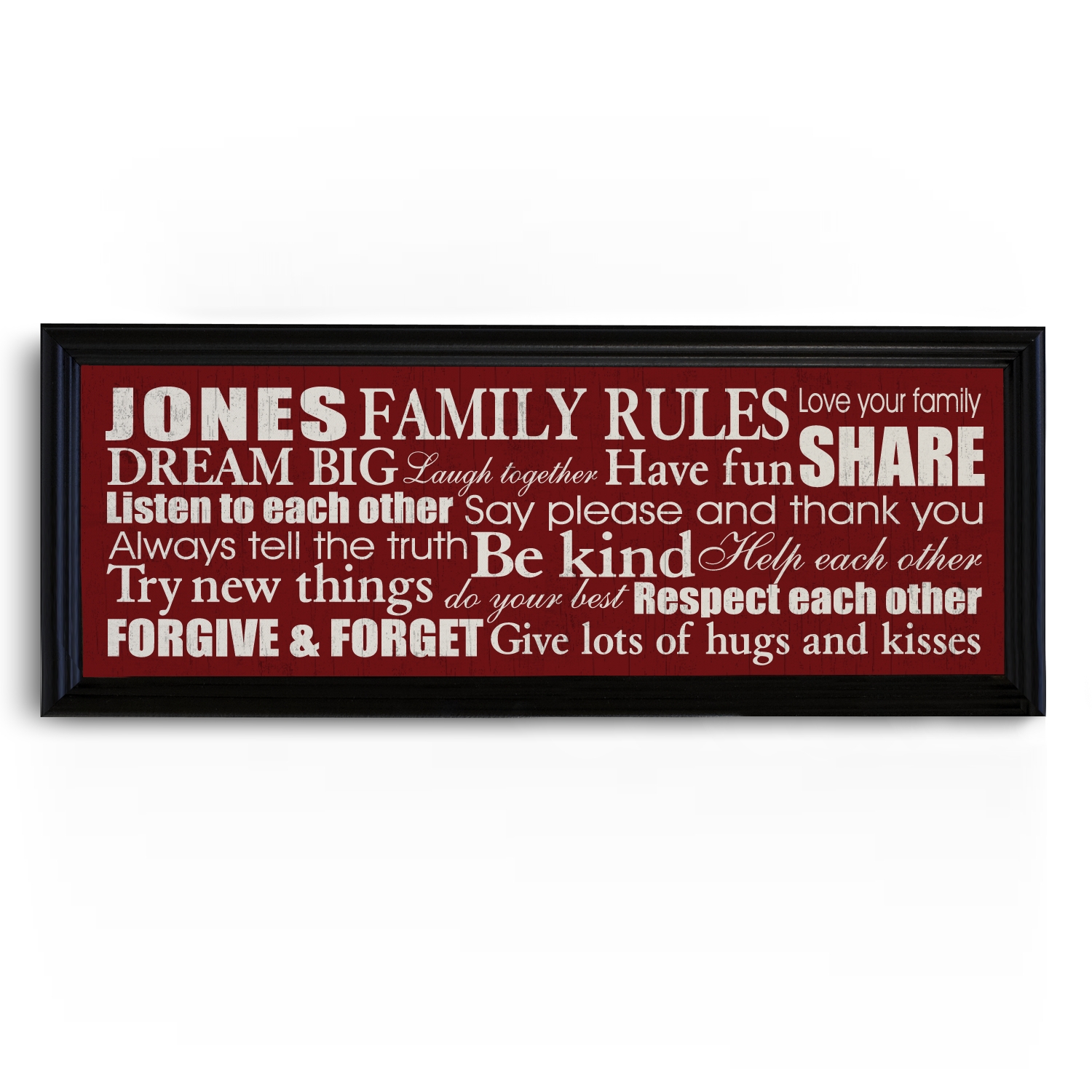 Family Rules Canvas - Framed 9x27 Burgundy