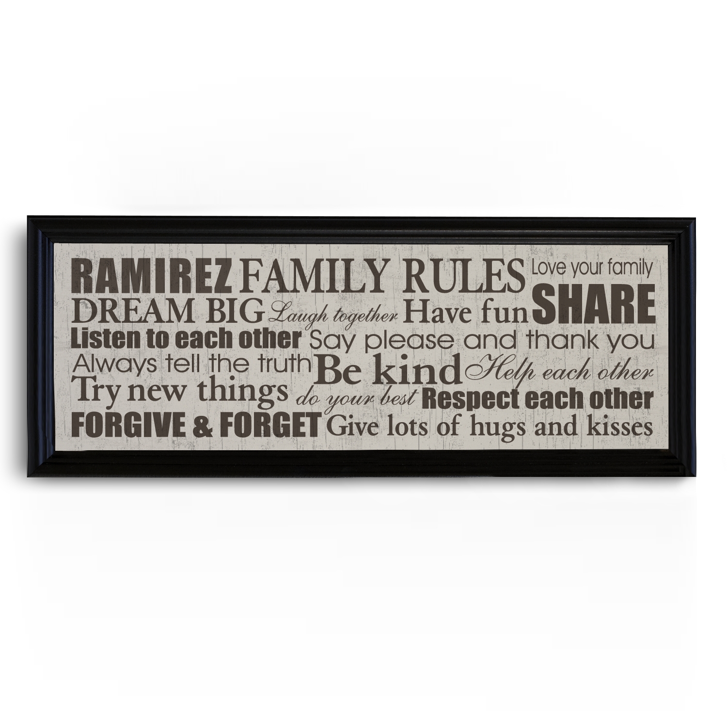 Family Rules Canvas - Framed 9x27 Cream