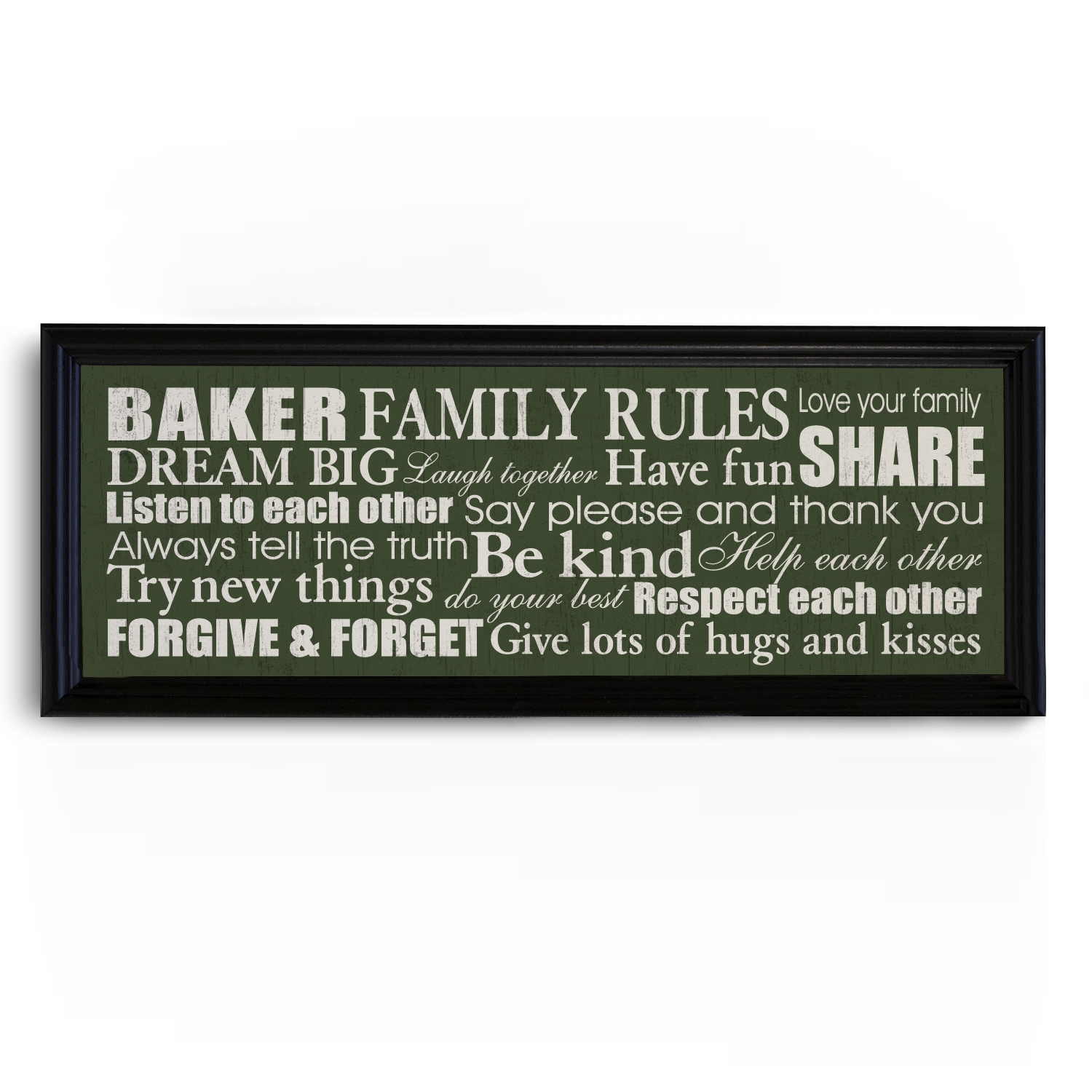 Family Rules Canvas - Framed 9x27 Green