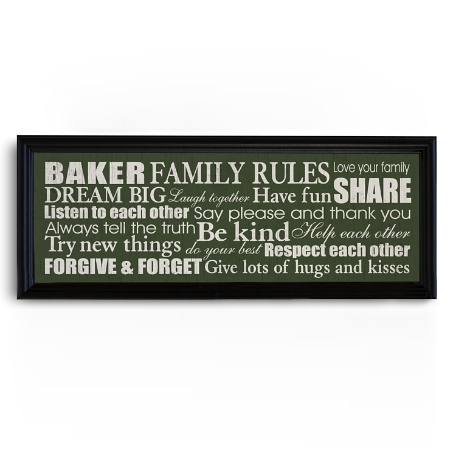 Family Rules Canvas - Framed 9x27 Green