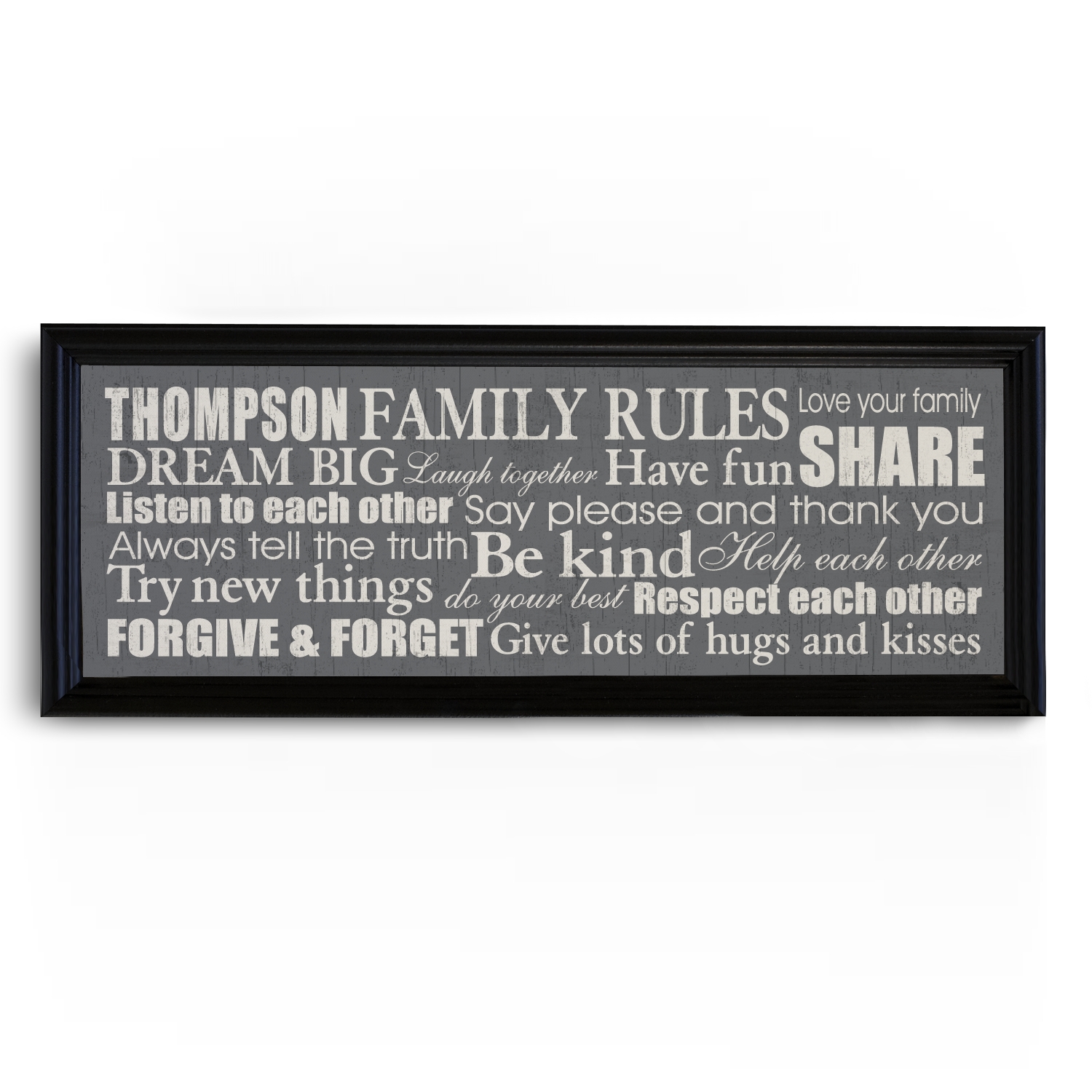 Family Rules Canvas - Framed 9x27 Gray