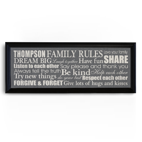 Family Rules Canvas - Framed 9x27 Gray