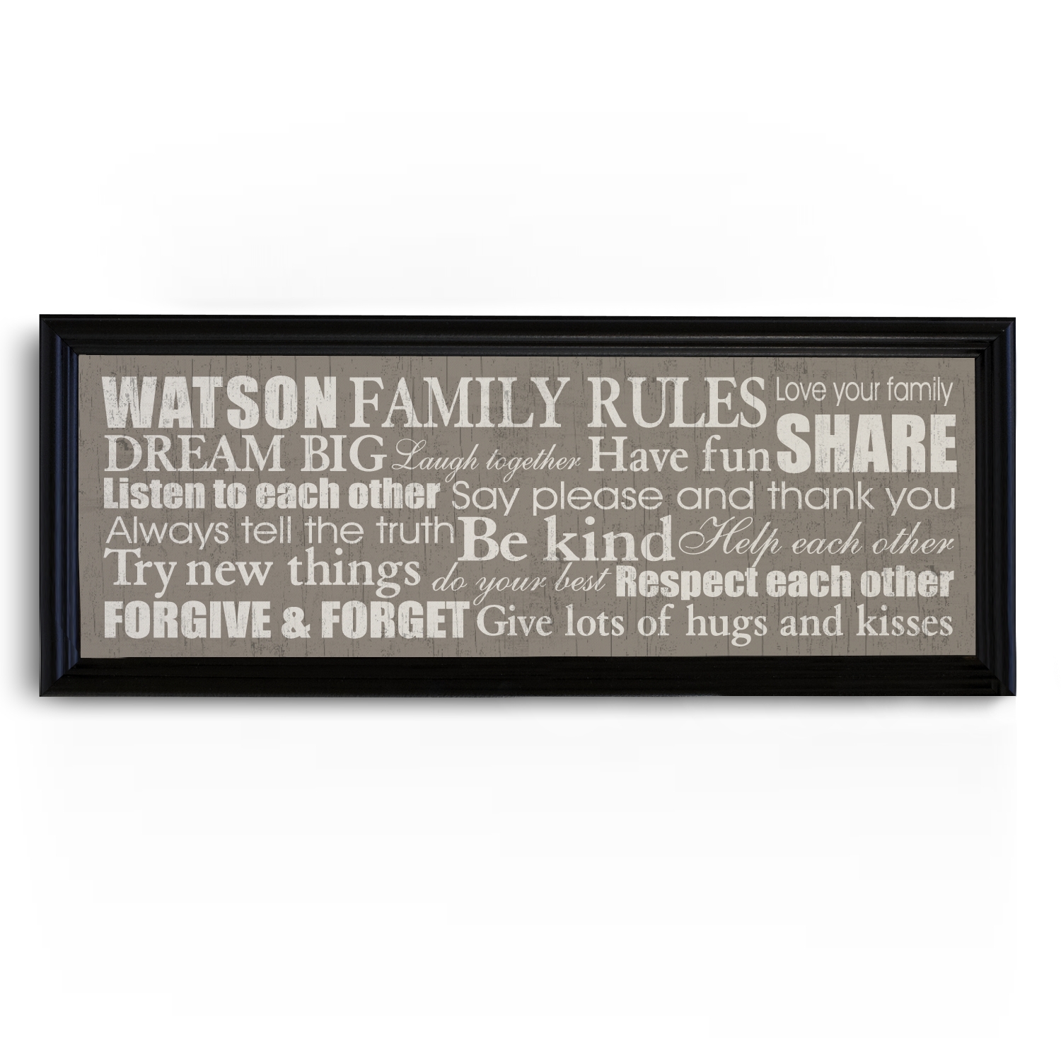 Family Rules Canvas - Framed 9x27 Taupe