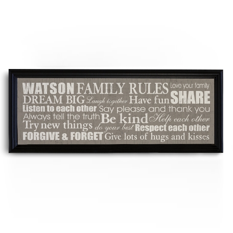 Family Rules Canvas - Framed 9x27 Taupe