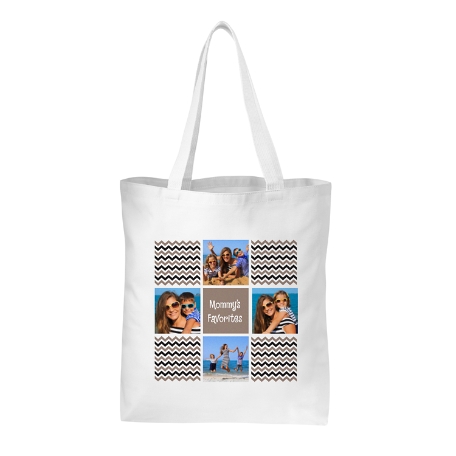 Chevron Photo Message Tote Bag - Black/Tan