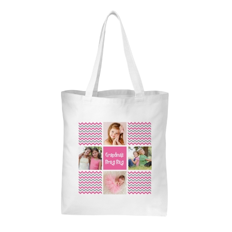 Chevron Photo Message Tote Bag - Pink/Gray
