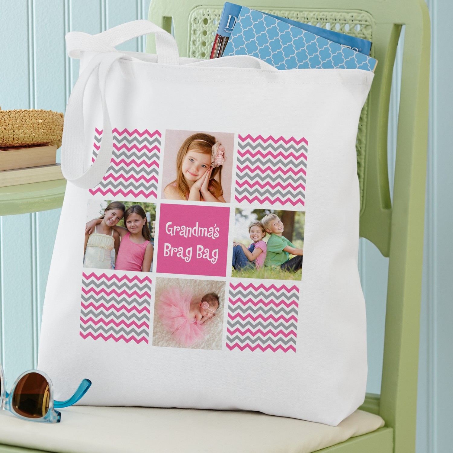 Chevron Photo Message Tote Bag