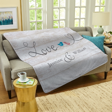 Lovebirds on a Wire Plush Blanket