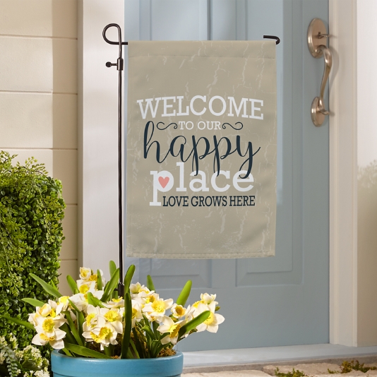 to Our Happy Place Garden Flag Personal Creations