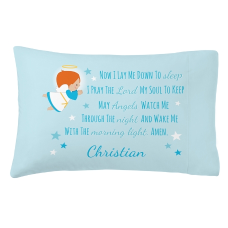 Children's Prayer Plush Pillow Case - Blue