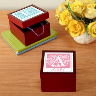 Floral Initial Tile Keepsake Box