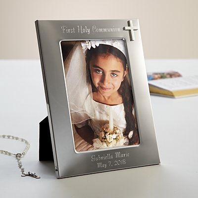 First Communion & Confirmation Personalized Silver Cross Picture Frame