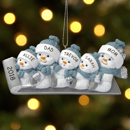 Snow Buddies on Sled Family Ornament