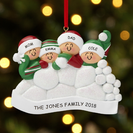 Family Snowball Fight Ornament