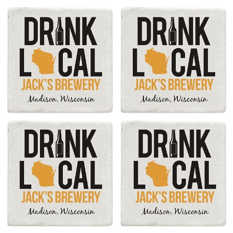 Drink Local Marble Coasters-Yellow