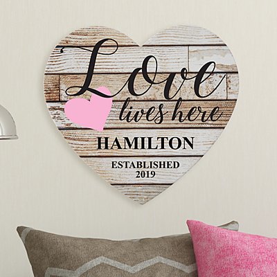 Love Lives Here Wooden Wall Heart