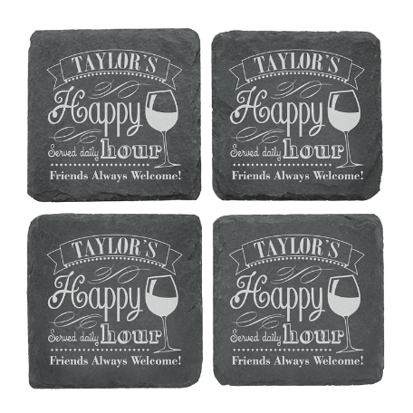 Happy Hour Slate Coasters - Single Name
