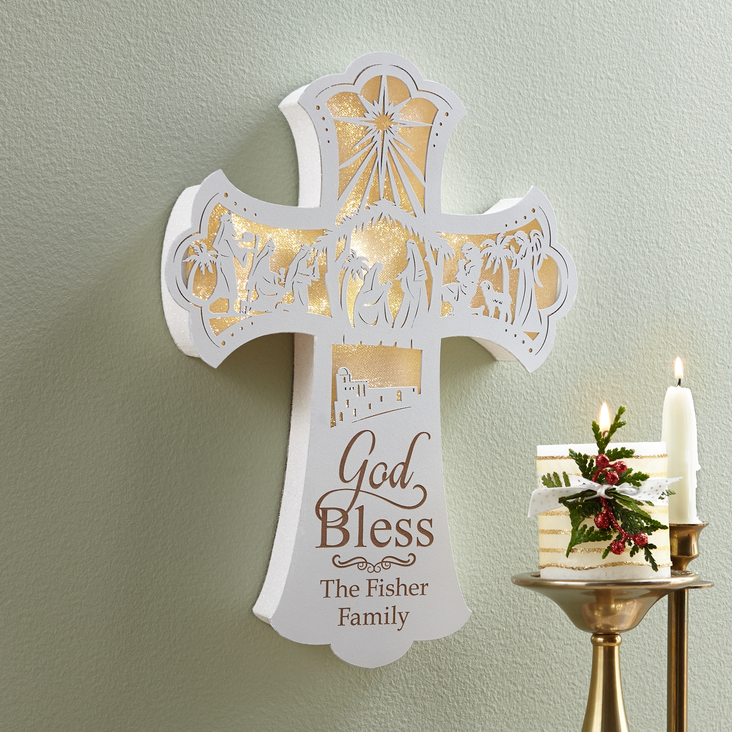 Illuminated Nativity Wall Cross