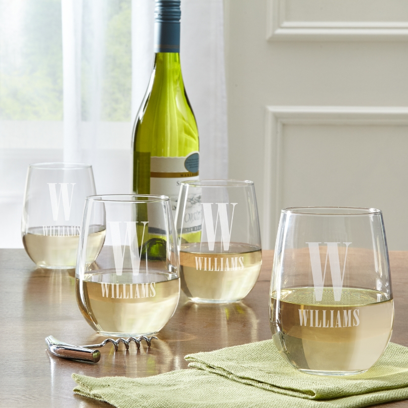 Monogram Stemless Wine Glasses - Set of 4