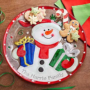 Whimsical Snowman Glass Platter