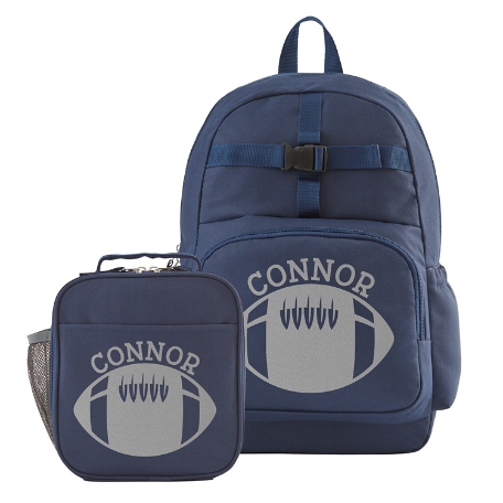 Sporty Fun Navy Backpack + Lunch Box Set - Football