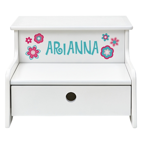 White Storage Stool  - Flowers