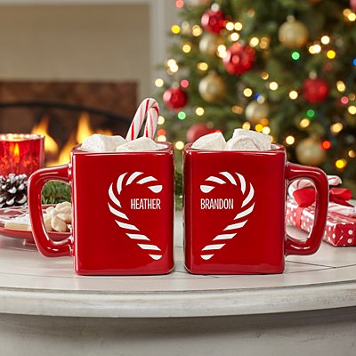 Sweetheart Candy Cane Personalized Mug Set