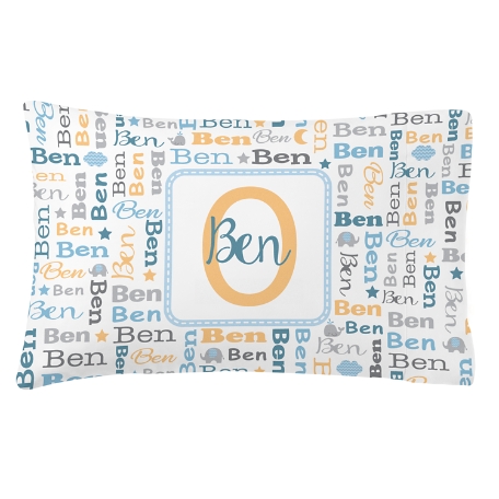 Collage Name Plush Pillowcase - Blue