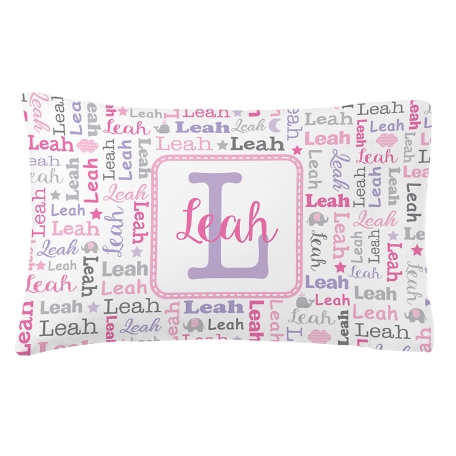 Collage Name Plush Pillowcase - Pink