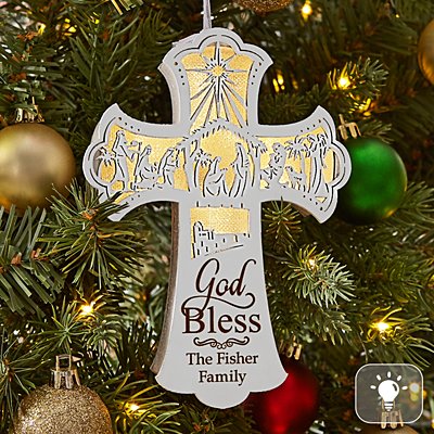 Illuminated Nativity Cross Ornament