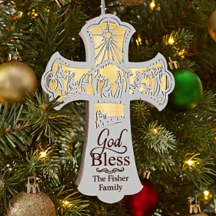 Illuminated Nativity Cross Ornament