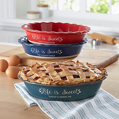 Delightful Stoneware Personalized Pie Dish - Life Is Sweet