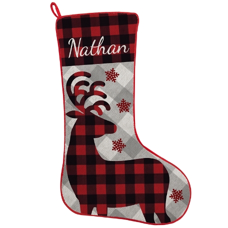 Perfectly Plaid Rustic Stocking- Reindeer
