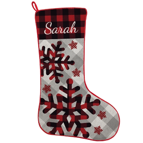 Perfectly Plaid Rustic Stocking- Snowflakes