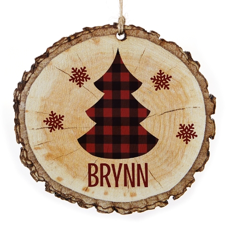 Perfectly Plaid Rustic Wood Round Ornament-Christmas Tree