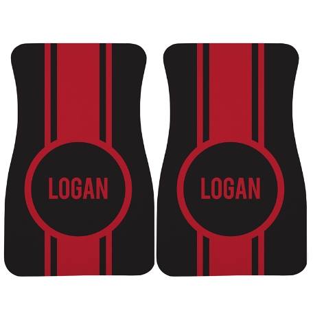 Race Stripes Car Mat - Black/Red Name