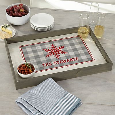 Snowflake Wishes Wood Serving Tray