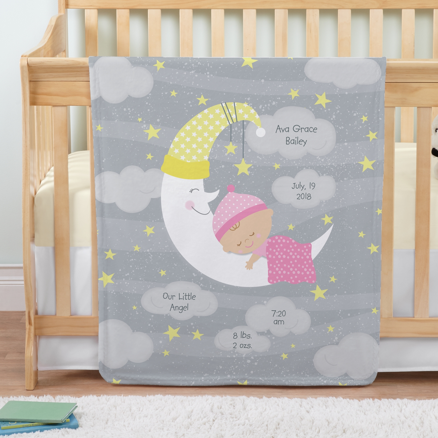 Moon & Stars Announcement Baby Blanket