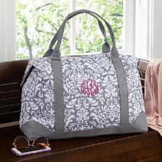 Gray Damask Embroidered Weekender Bag