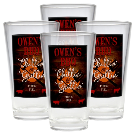 Chillin' & Grillin' Pint Beer Glasses - Set of 4
