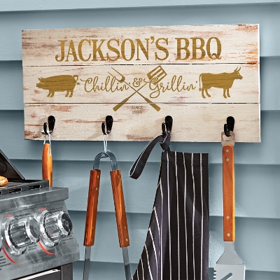 BBQ Master's Personalized Wooden Tool Rack